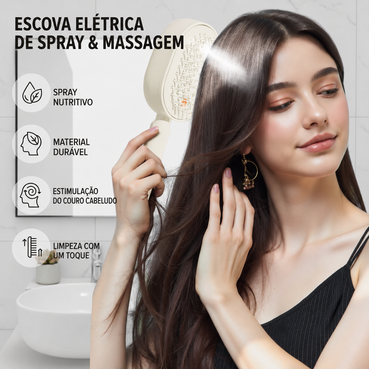 🎉 Escova Elétrica para o Cabelo – Spray Hidratante, Massagem e Alisamento Instantâneo ✨📦