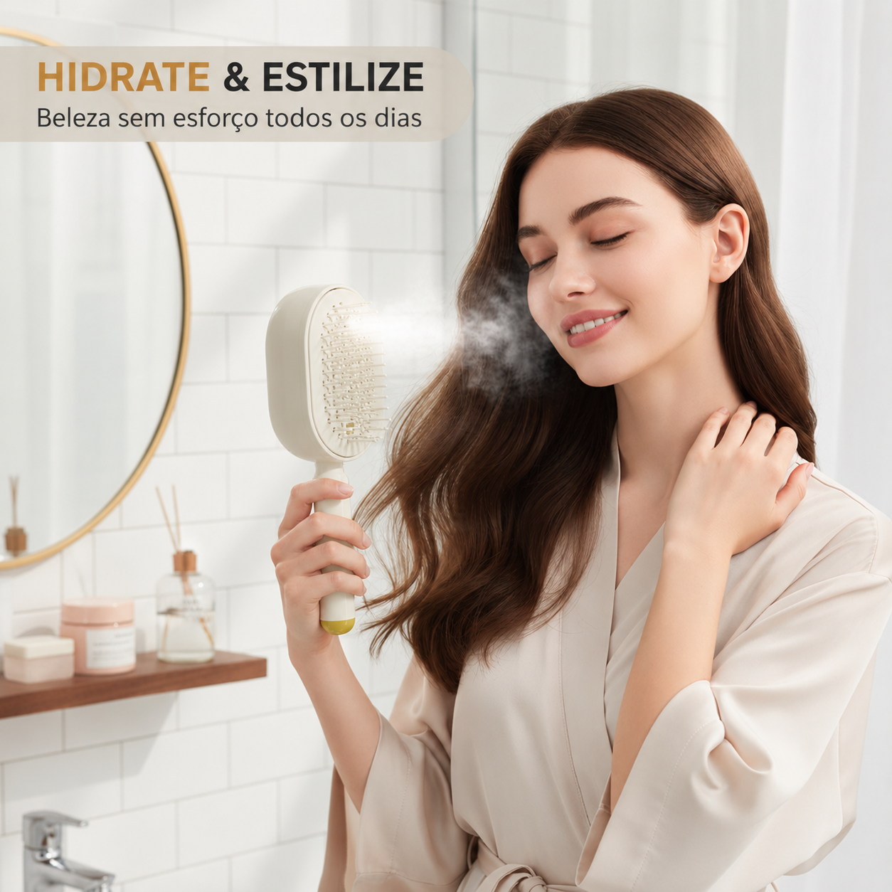 🎉 Escova Elétrica para o Cabelo – Spray Hidratante, Massagem e Alisamento Instantâneo ✨📦